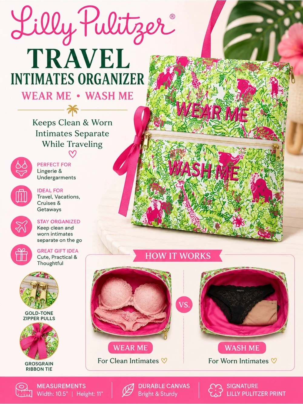 Lilly Pulitzer Wear Me Wash Me Travel Intimates Organizer